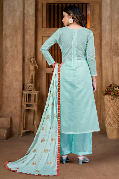 Sky Blue Colour Unstitched Cotton Plazzo Pant Suit VSUS1160850