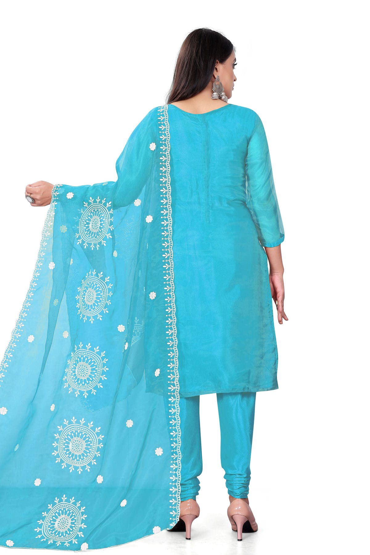 Sky Blue Colour Unstitched Organza Churidar Suit VSUS1160712