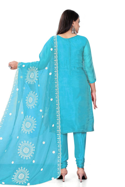 Sky Blue Colour Unstitched Organza Churidar Suit VSUS1160712