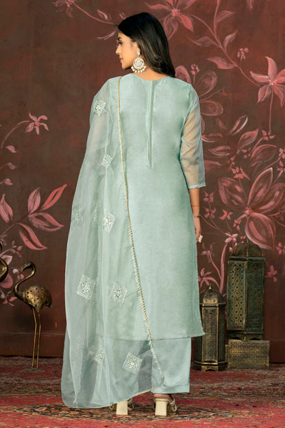 Sky Blue Colour Unstitched Pure Organza Straight Suit VSUS1161350