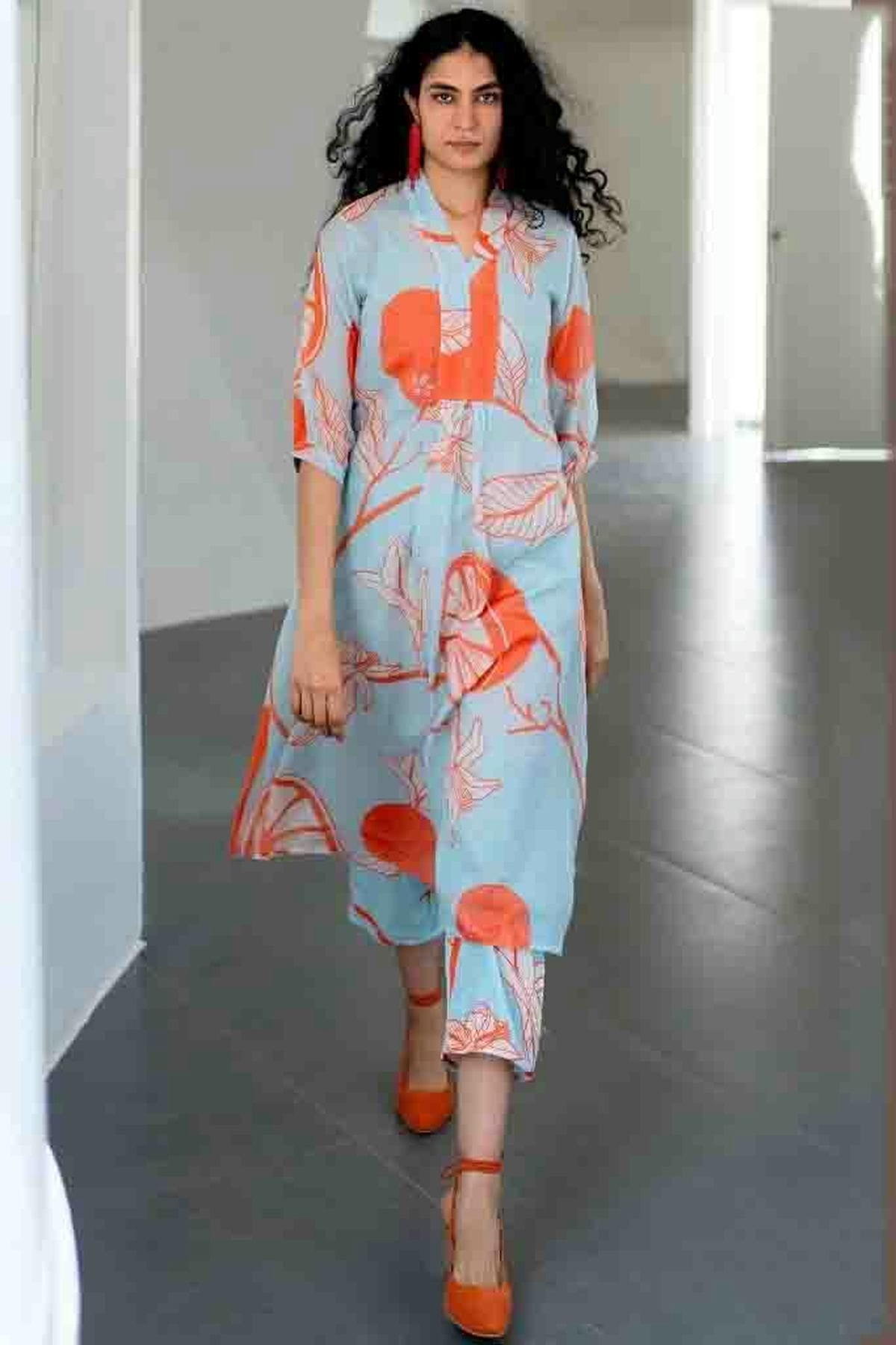 Sky Blue Colour Viscose Printed Top and Bottom VSSS1113665