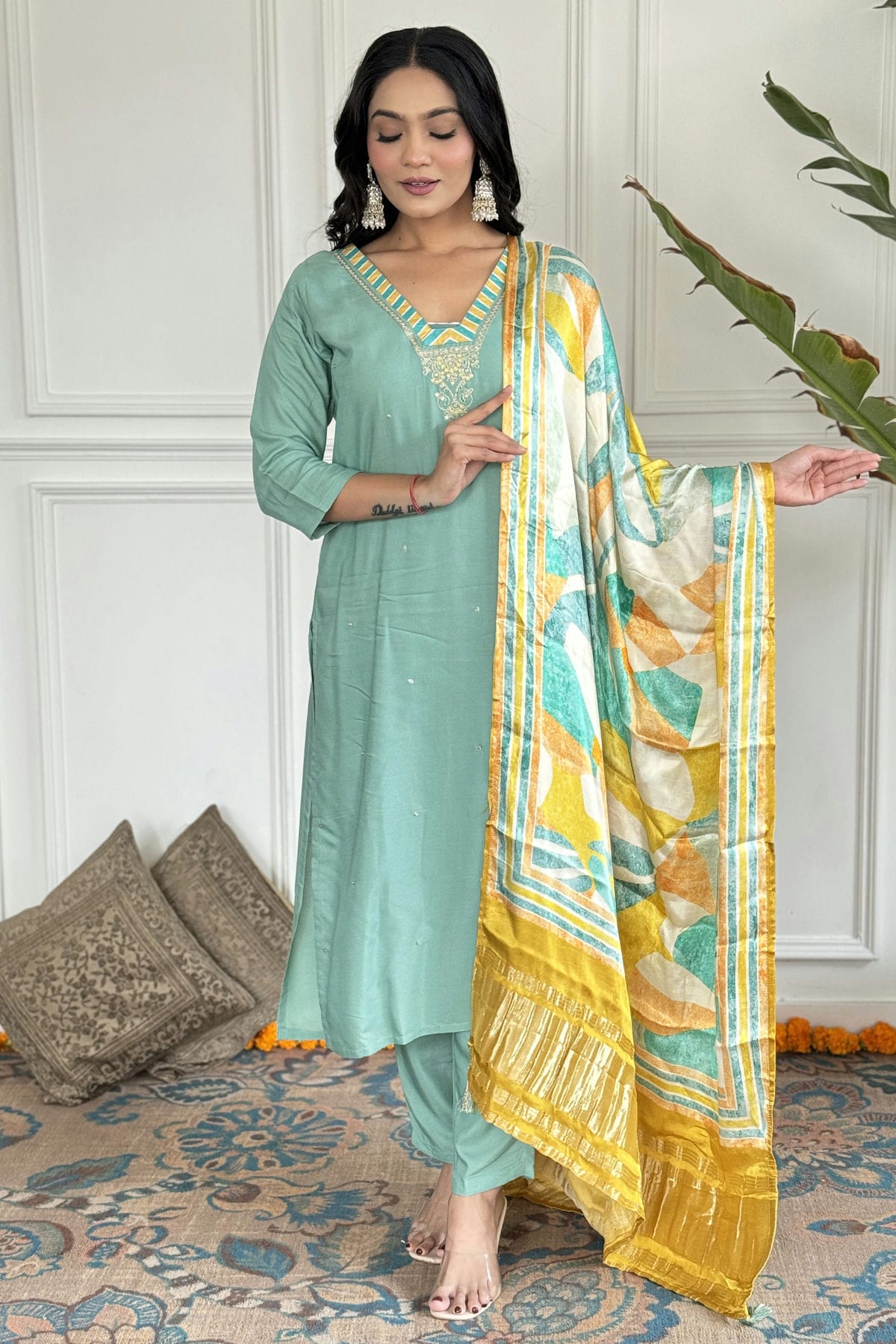 Sky Blue Colour Viscose Stitched Salwar Suit