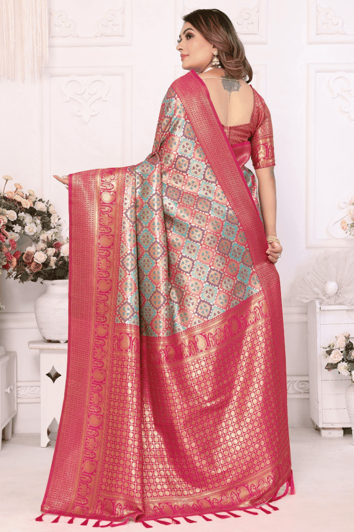 Sky Blue Colour Woven Work Banarasi Silk Traditional Saree