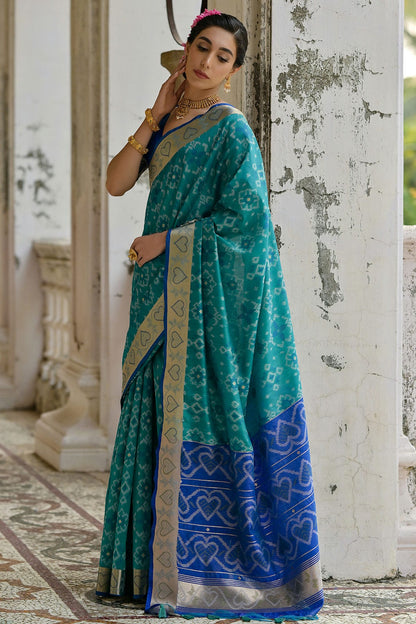 Sky Blue Colour Woven Work Raw Silk Saree