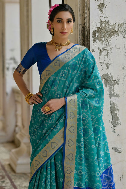 Sky Blue Colour Woven Work Raw Silk Saree