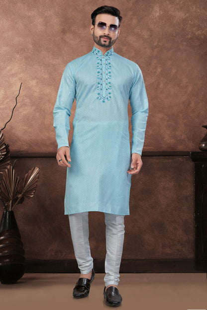 Sky Blue Cotton Kurta Pajama