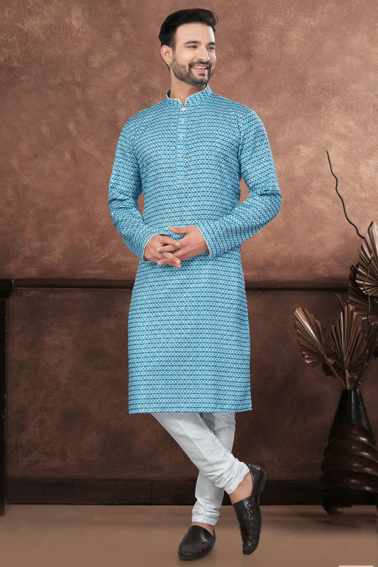 Sky Blue Jacquard Kurta Pajama