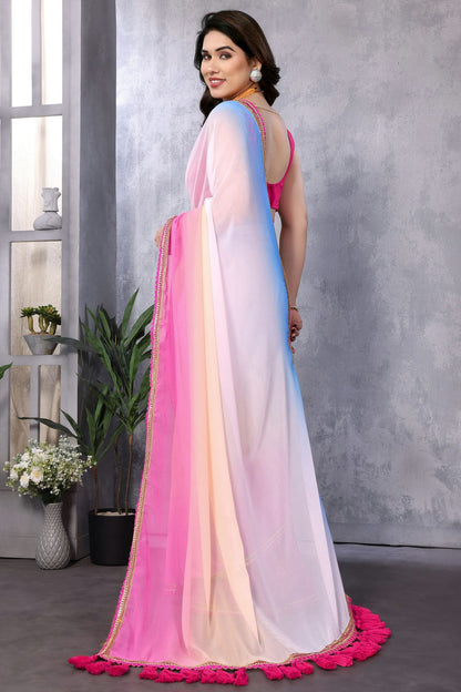 Sky Blue and Pink Colour Georgette Saree VSSD1180167