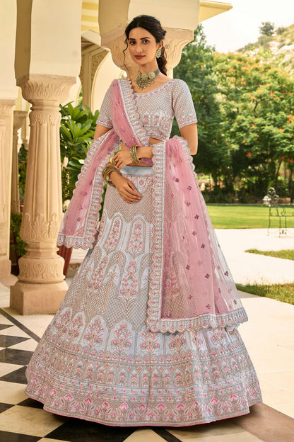 Slate Blue Colour Embroidery Organza Lehenga Choli VSLD1080818