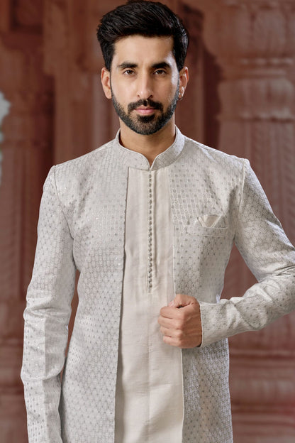 Slate Blue Colour Jacquard and Silk Dhupion Sherwani VSSH1040572