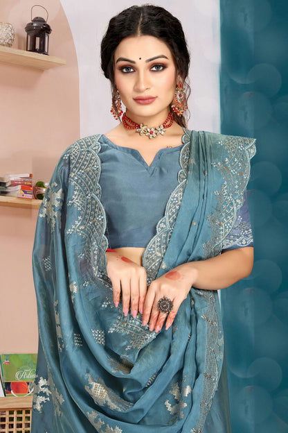 Slate Blue Colour Organza Silk Designer Saree VSLC1121339