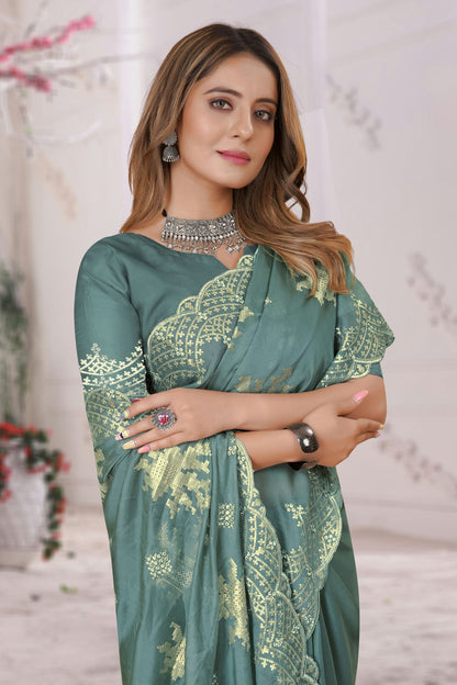 Slate Blue Colour Organza Silk Designer Saree VSLC1121458