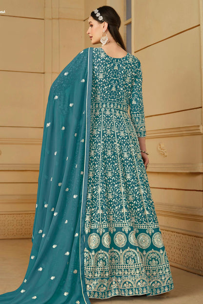 Slate Blue Colour Semi Stitched Faux Georgette Anarkali Suit VSSM1050463