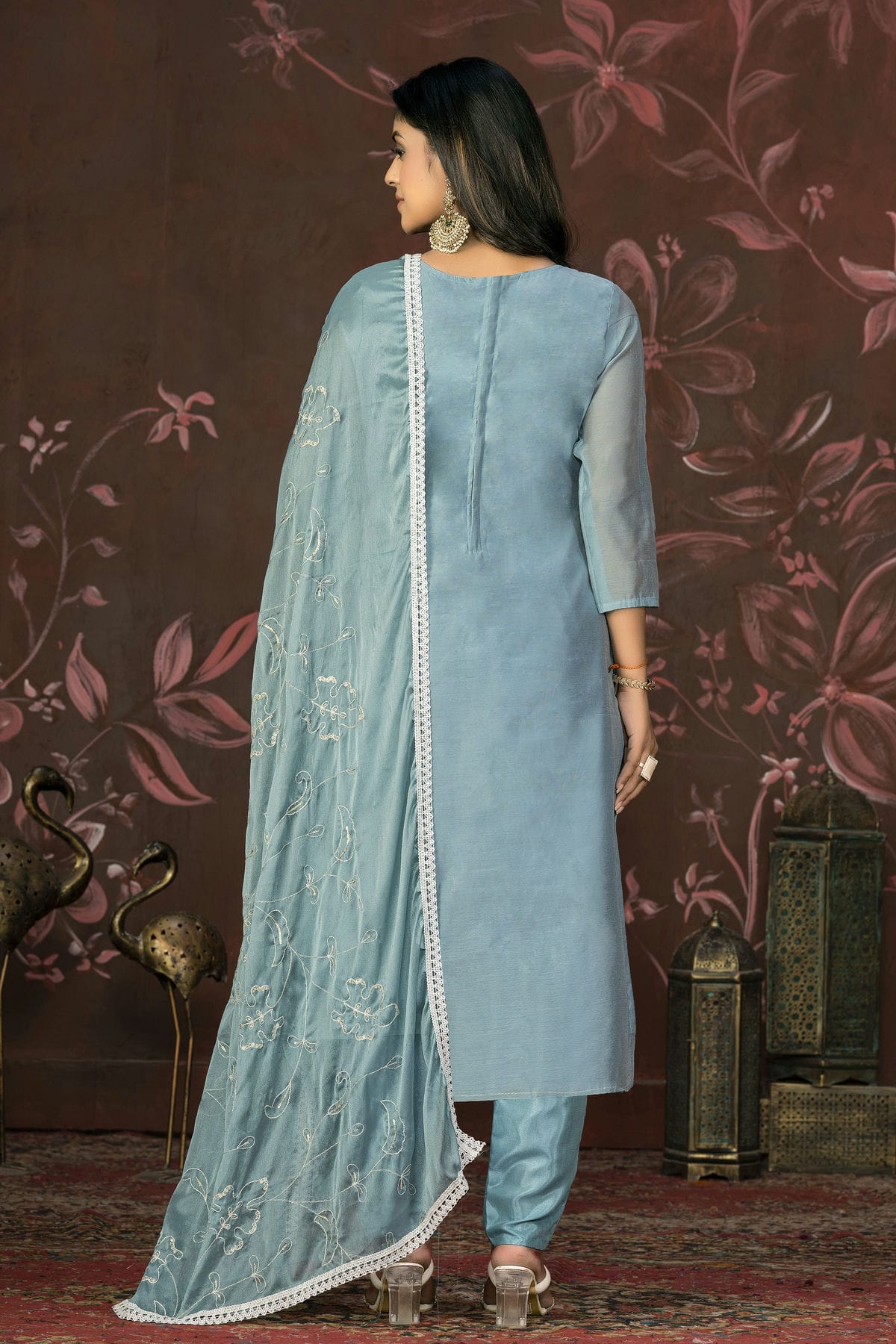Slate Blue Colour Unstitched Modal Cotton Pant Style Suit VSUS1161251