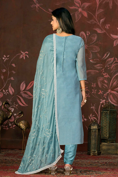Slate Blue Colour Unstitched Modal Cotton Pant Style Suit VSUS1161251