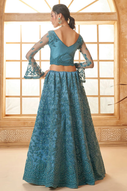 Slate Blue Embroidery Net and SilK Lehenga Choli VSLC1290148
