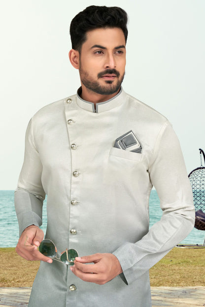 Slate Grey Colour Champion Silk Indo Western Sherwani VSSH1040499