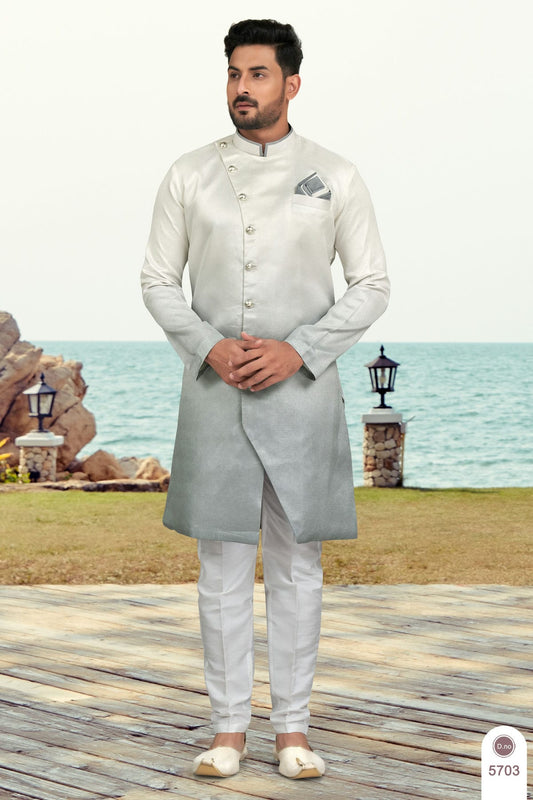 Slate Grey Colour Champion Silk Indo Western Sherwani VSSH1040499