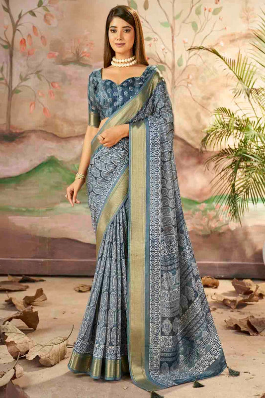 Slate Grey Colour Dola Silk Printed Saree VSSD1113707