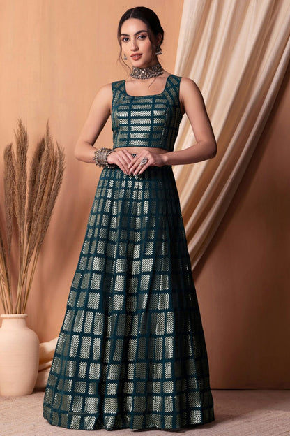 Teal Blue Colour Semi Stitched Georgette Lehenga Choli