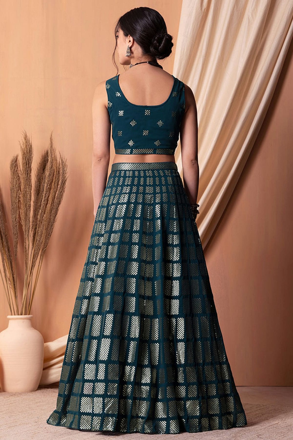 Teal Blue Colour Semi Stitched Georgette Lehenga Choli