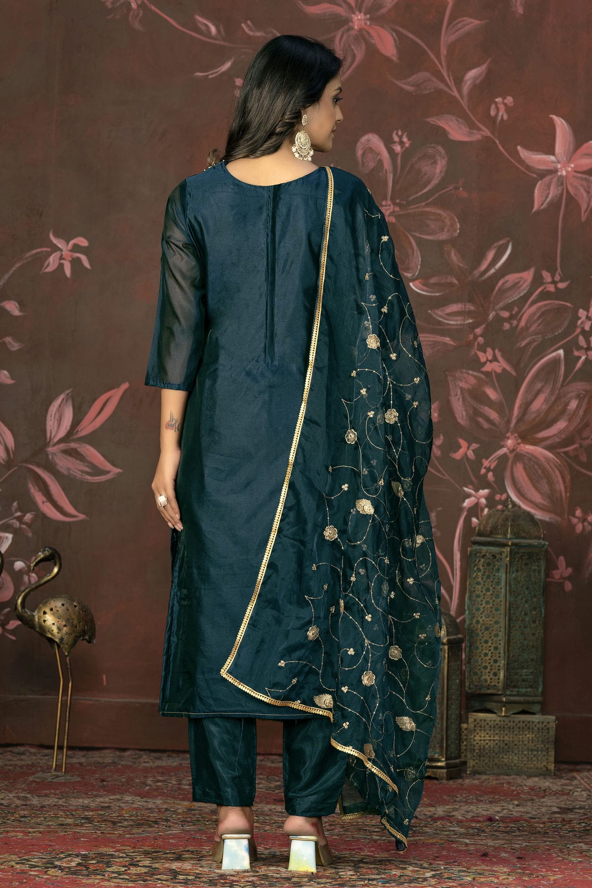 Teal Blue Colour Unstitched Organza Jacquard Straight Suit VSUS1161302