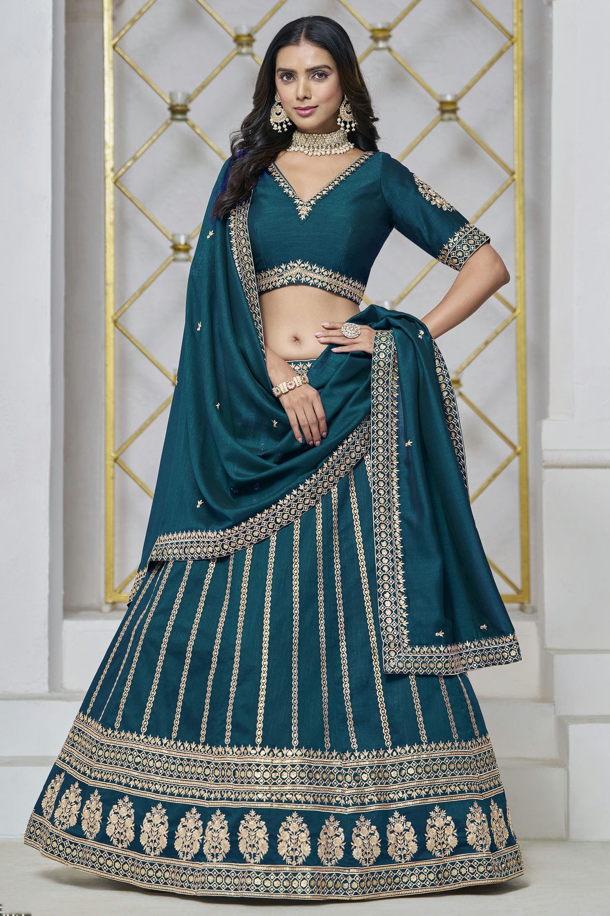 Teal Colour Art Silk Lehenga Choli