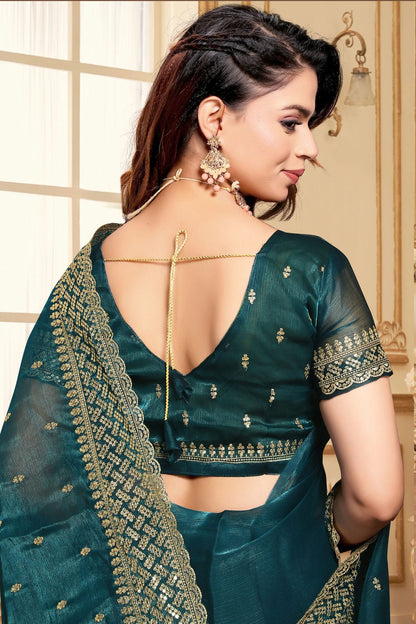 Teal Colour Burberry Silk Designer Saree VSSD1121841