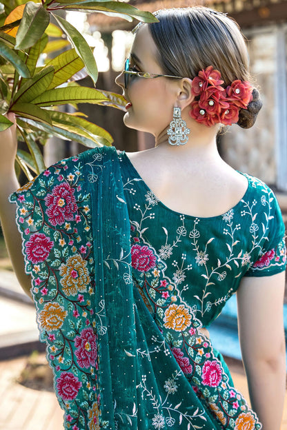 Teal Colour Burberry Silk Designer Saree VSSD1121855