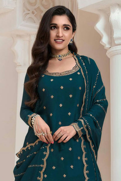 Teal Colour Chinon Palazzo Pant Suit VSSM1140617