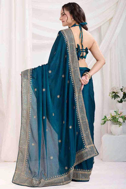 Teal Colour Chinon Silk Designer Saree VSSD1112871