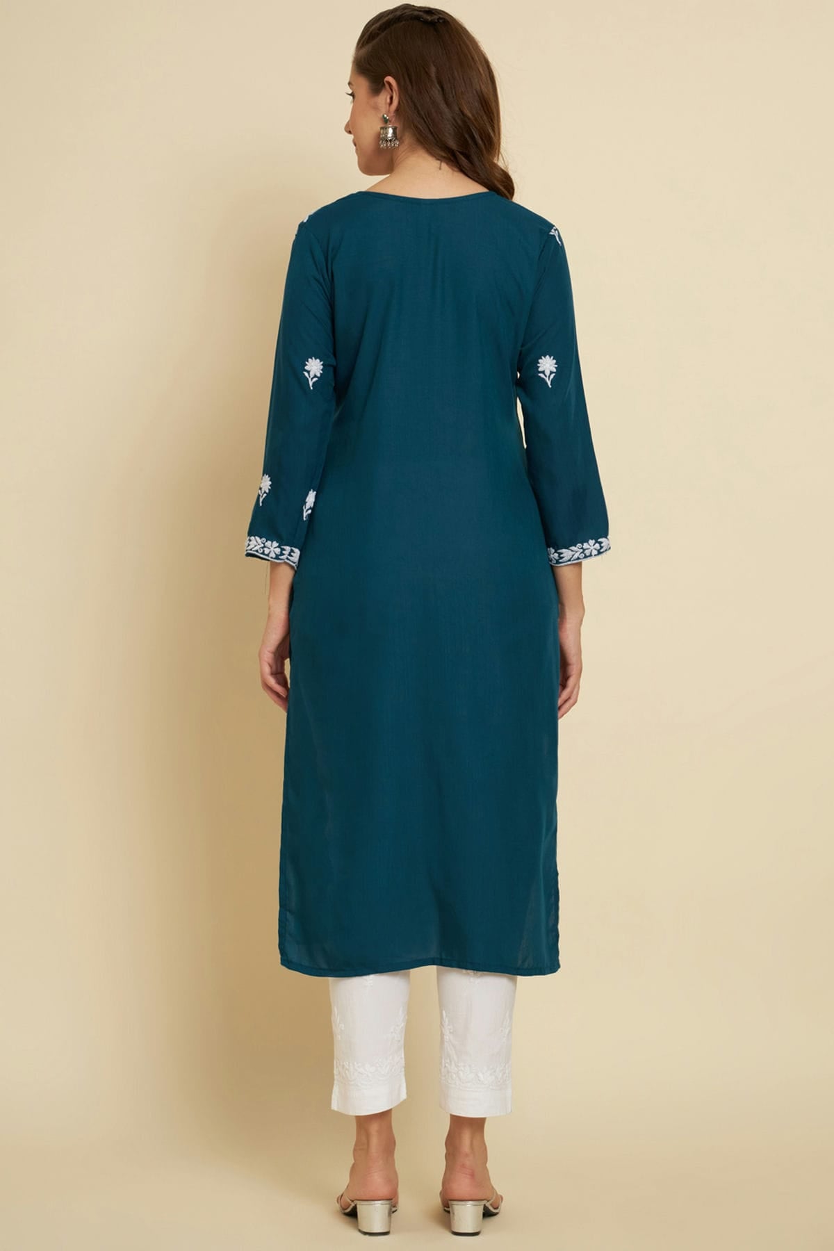 Teal Colour Cotton Slub Kurti VSKR1111045