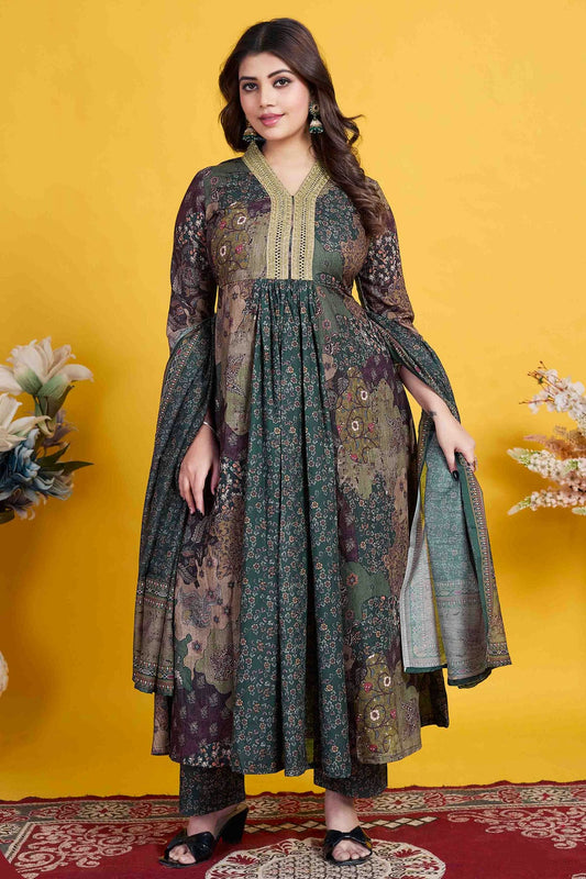 Teal Colour Cotton Stitched Pant Style Suit VSSS1140950