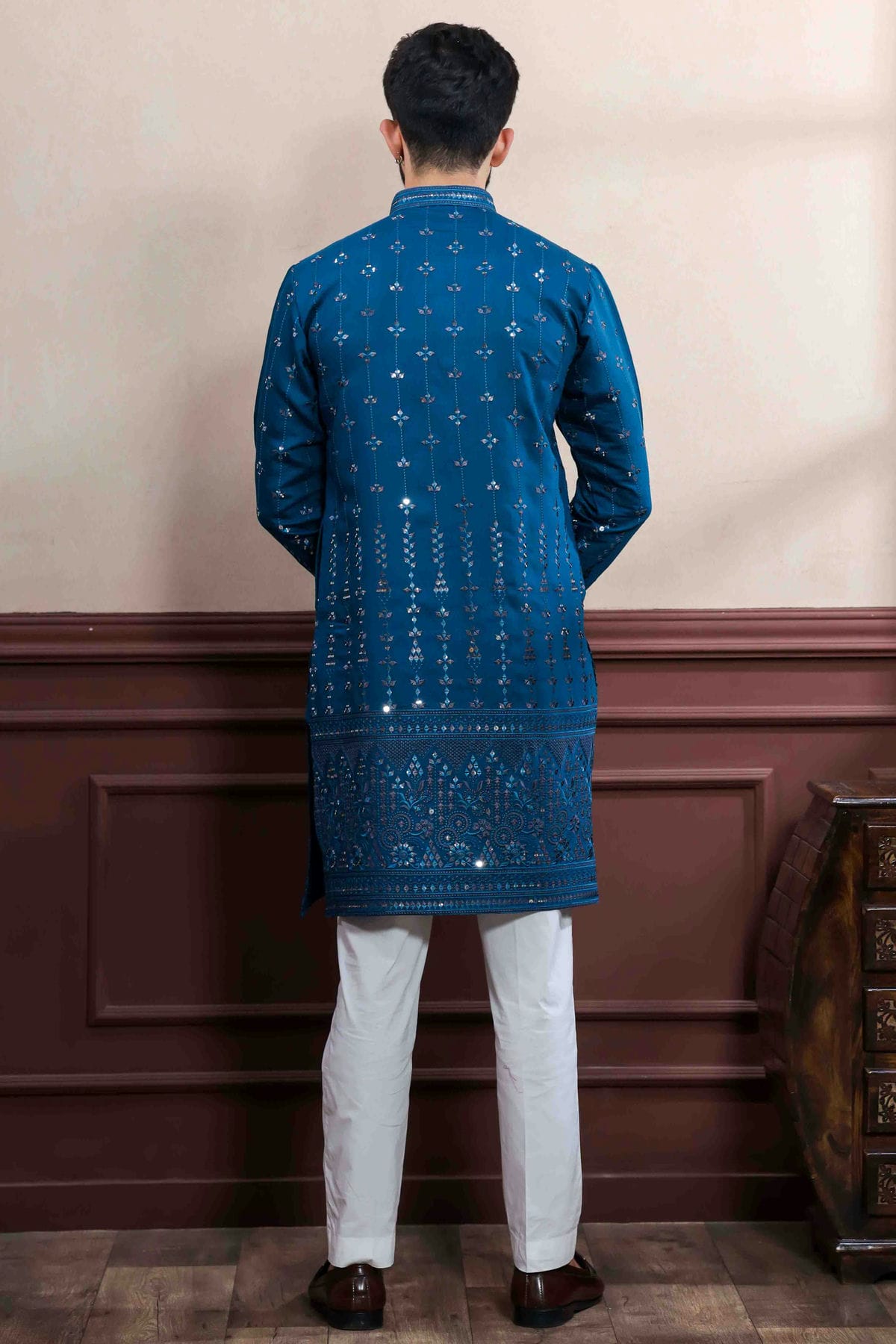 Teal Colour Embroidery Viscose Kurta Pajama VSKP1113413