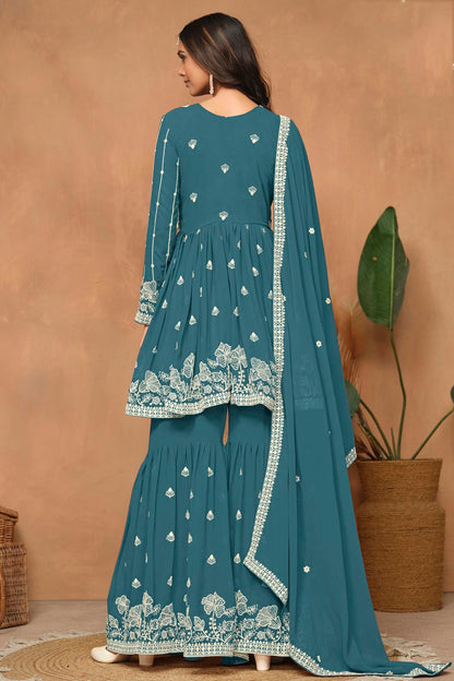 Teal Colour Faux Georgette Sharara Suit VSSM1050554