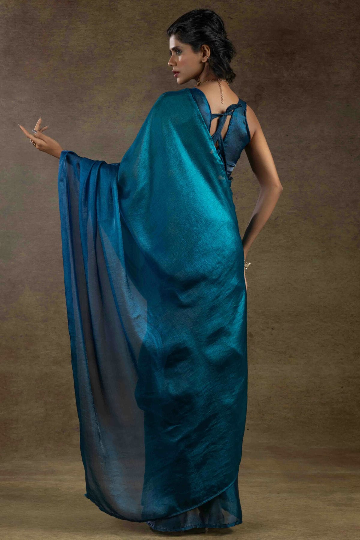 Teal Colour Fendi Satin Silk Ready To Wear Saree VSSD1122022