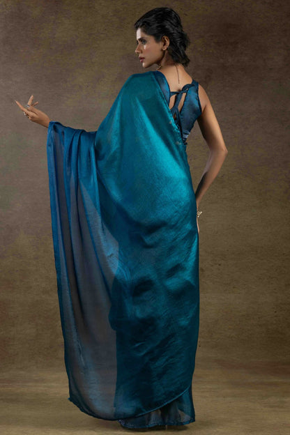 Teal Colour Fendi Satin Silk Ready To Wear Saree VSSD1122022