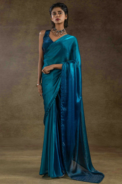 Teal Colour Fendi Satin Silk Ready To Wear Saree VSSD1122022