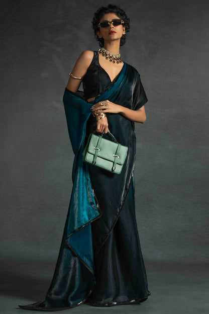 Teal Colour Fendi Satin Silk Ready To Wear Saree VSSD1122030