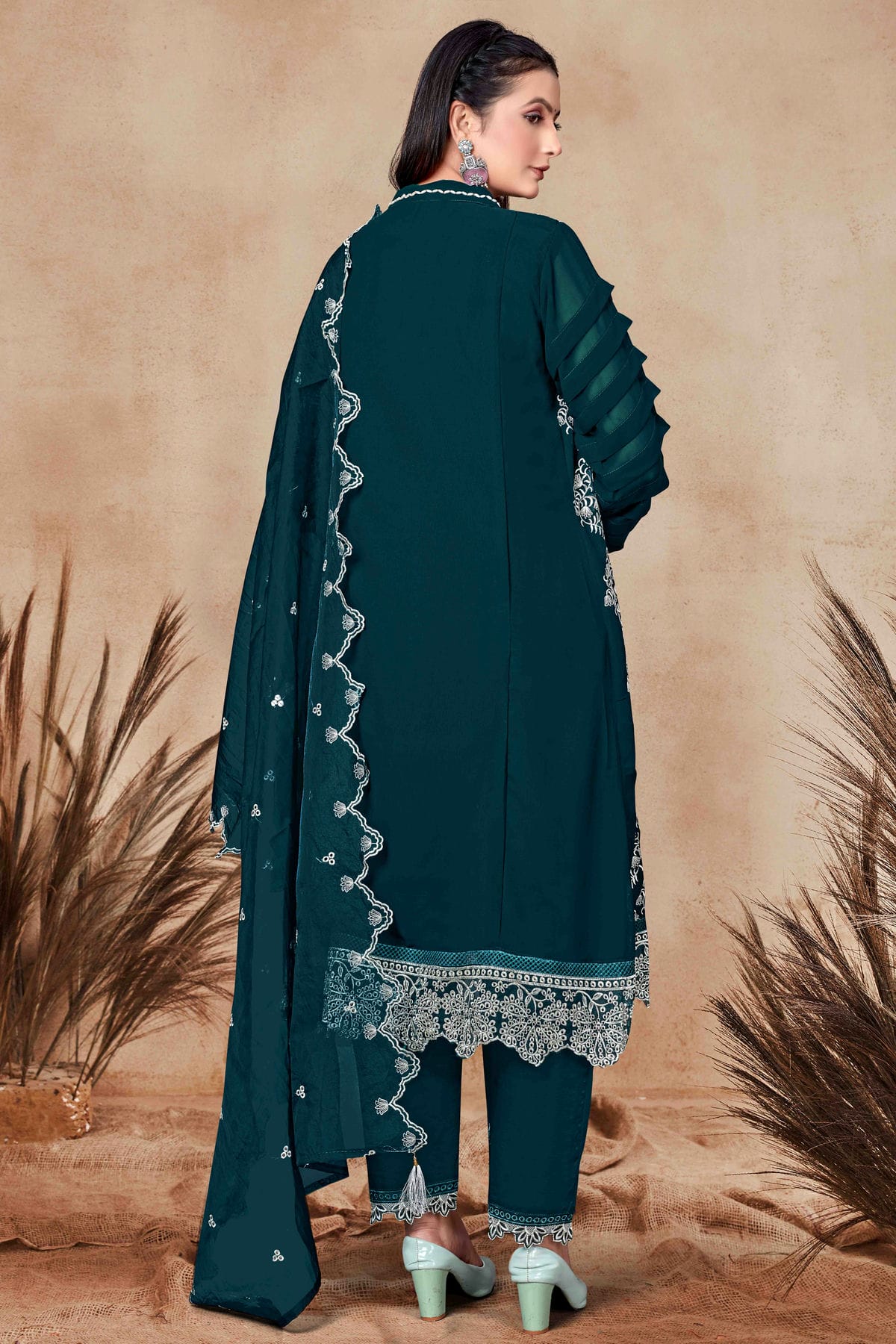 Teal Colour Georgette Pant Style Suit VSSM1140862