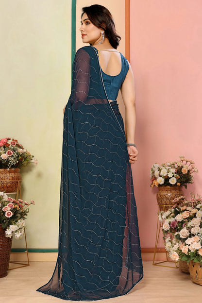 Teal Colour Georgette Saree VSSD1180147