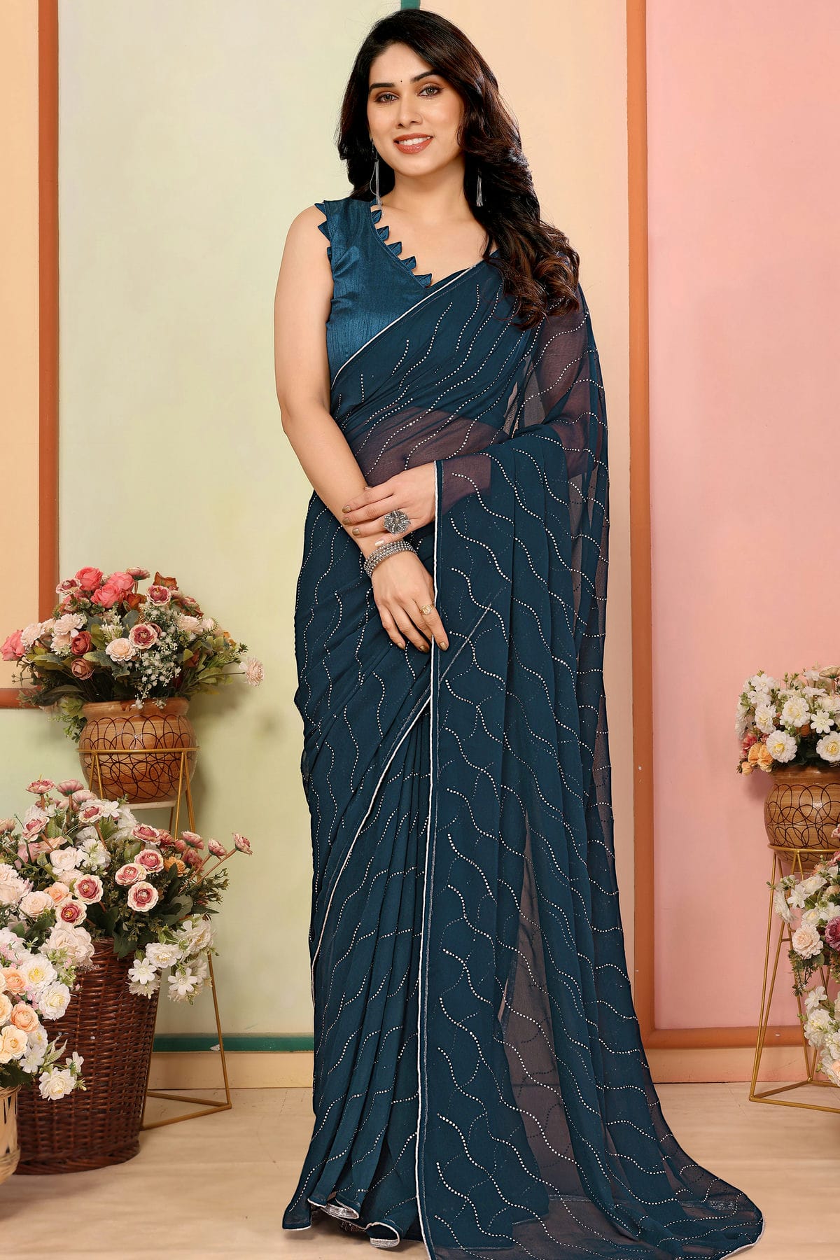 Teal Colour Georgette Saree