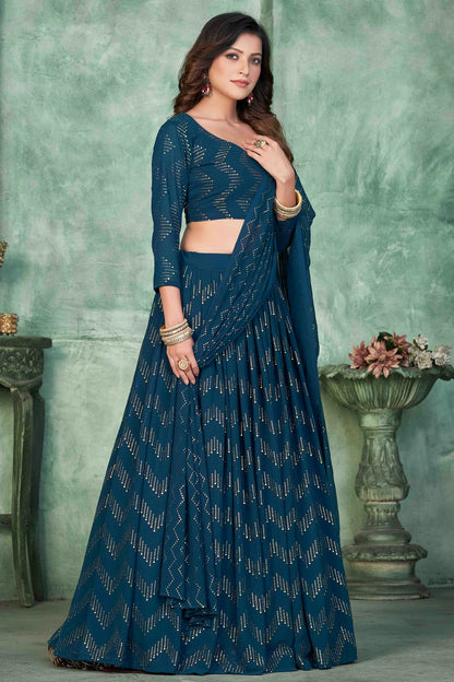Teal Colour Georgette Semi Stitched Lehenga Choli VSLC1170048
