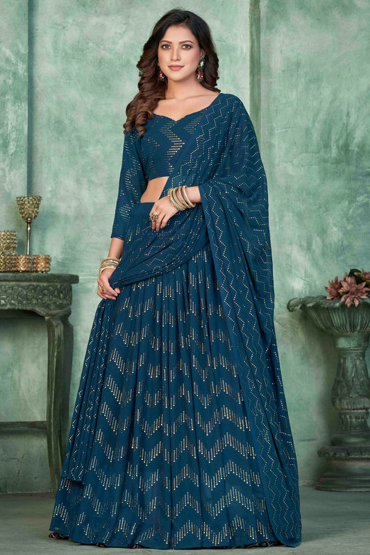 Teal Colour Georgette Semi Stitched Lehenga Choli VSLC1170048