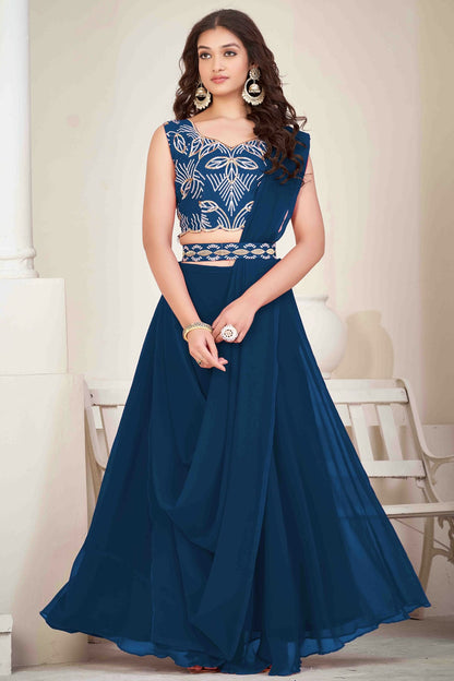 Teal Colour Georgette Semi Stitched Lehenga Choli VSLC1170050