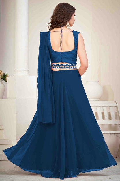 Teal Colour Georgette Semi Stitched Lehenga Choli VSLC1170050