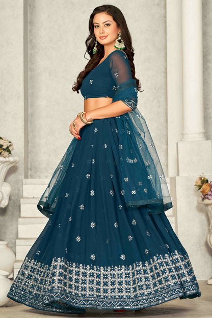 Teal Colour Georgette Semi Stitched Lehenga Choli VSLC1170071