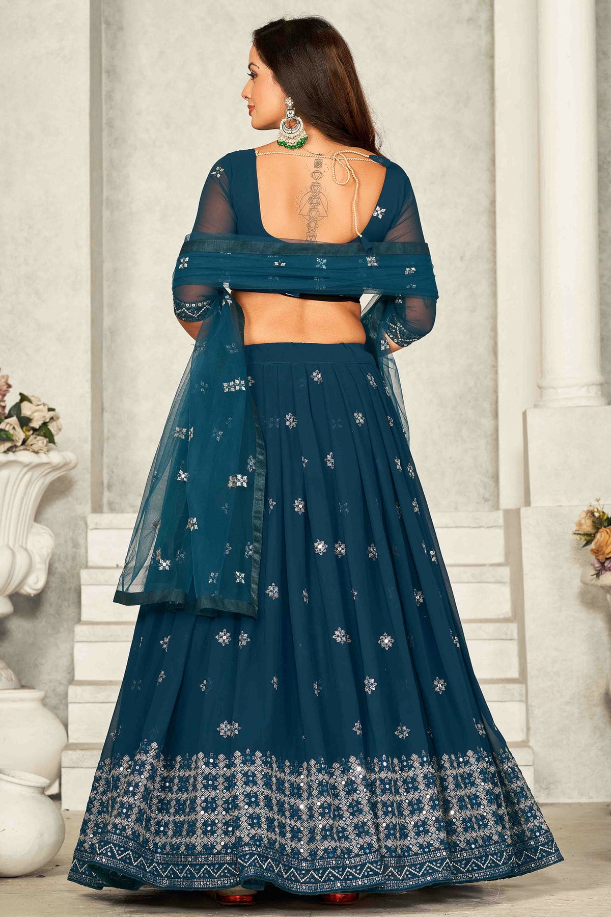 Teal Colour Georgette Semi Stitched Lehenga Choli VSLC1170071