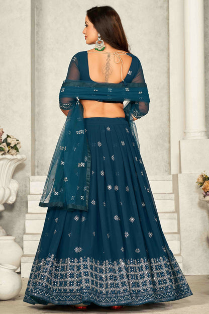 Teal Colour Georgette Semi Stitched Lehenga Choli VSLC1170071