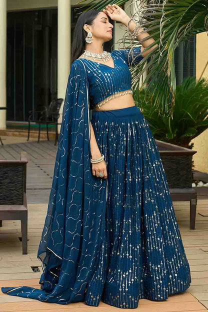 Teal Colour Georgette Semi Stitched Lehenga Choli VSLC1170085
